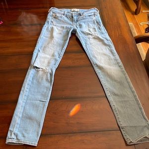 Abercrombie Kids light wash ripped skinny stretch jeans